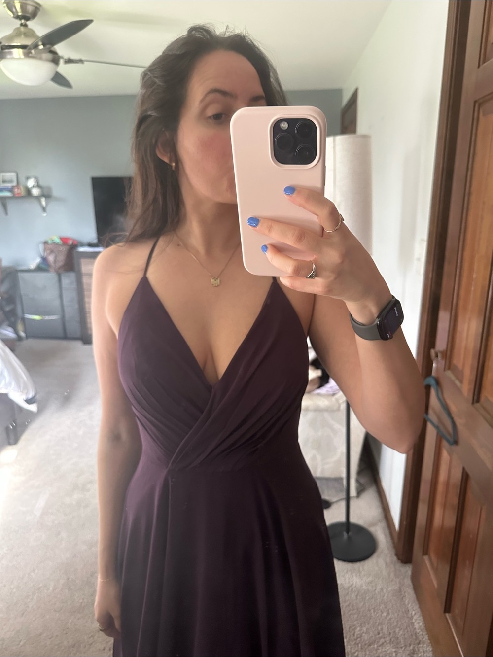 David's Bridal Plum Spaghetti Strap Wedding Dress - Picture 1 of 4